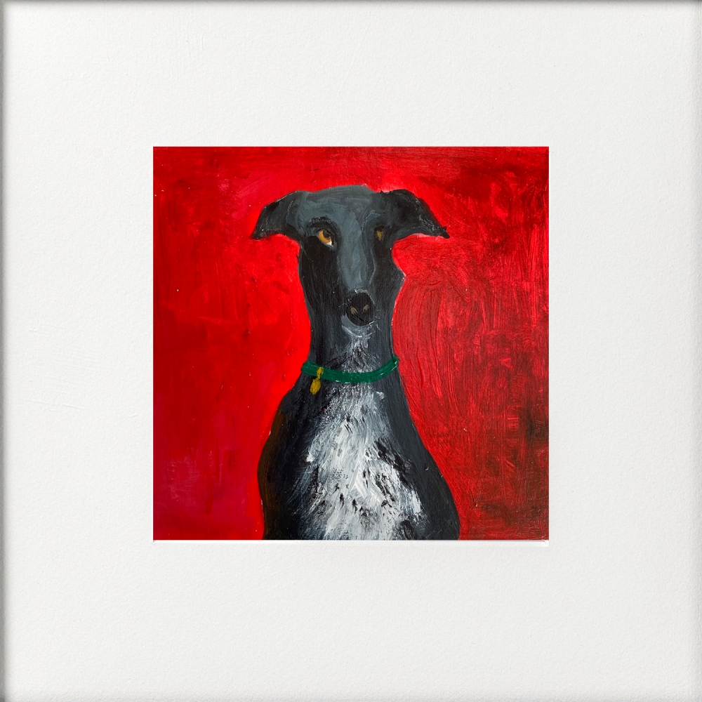 Posing Greyhound on Red framed