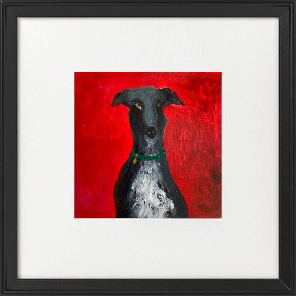 Posing Greyhound on Red framed