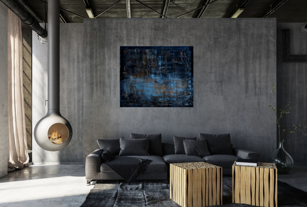 Blue fantasies - large abstract art on canvas