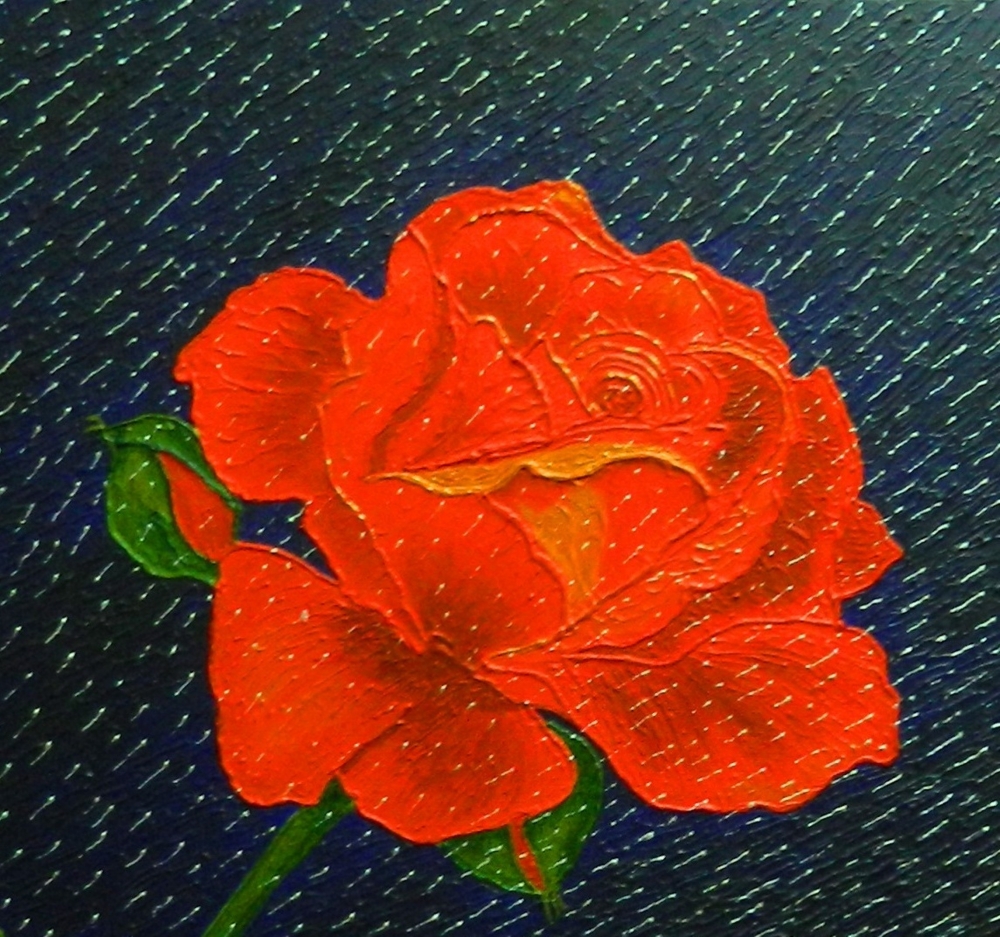 Diamond Rain - Red Rose in Rain abstract painting