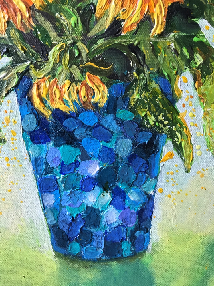 Yellow Sunflowers in a Blue Vase SOLD