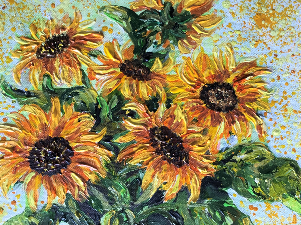 Yellow Sunflowers in a Blue Vase SOLD