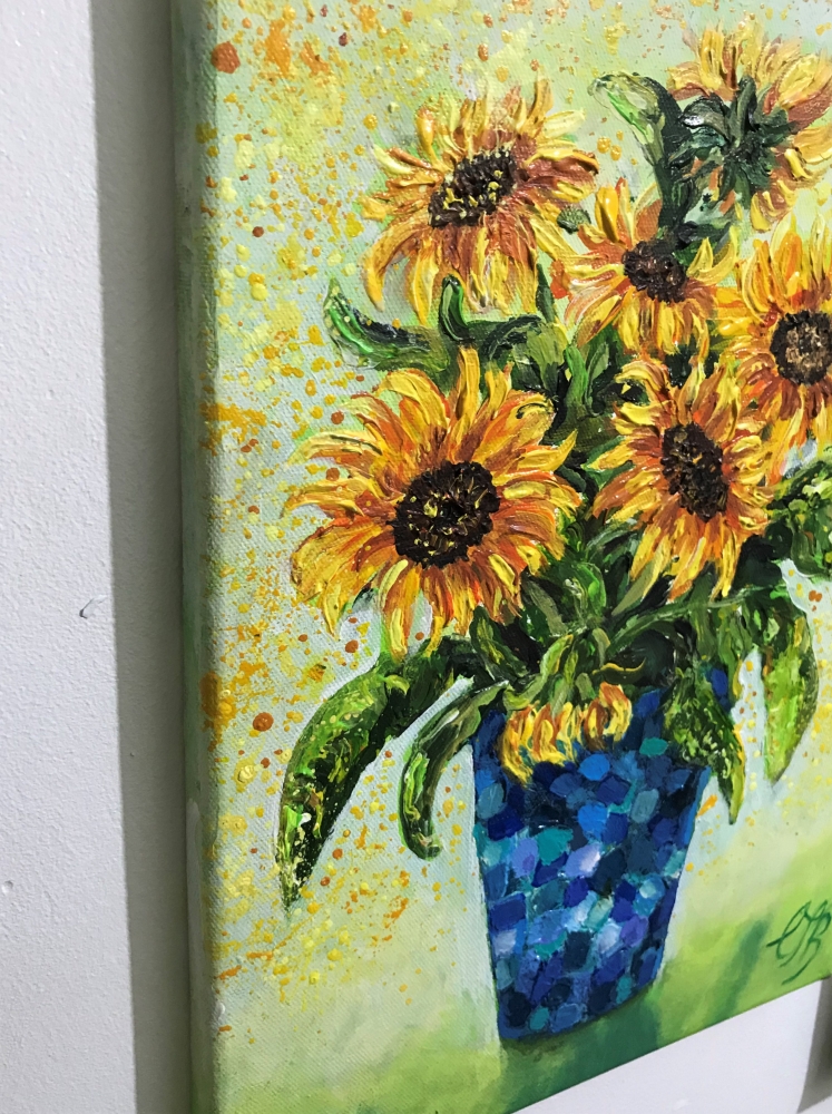 Yellow Sunflowers in a Blue Vase SOLD