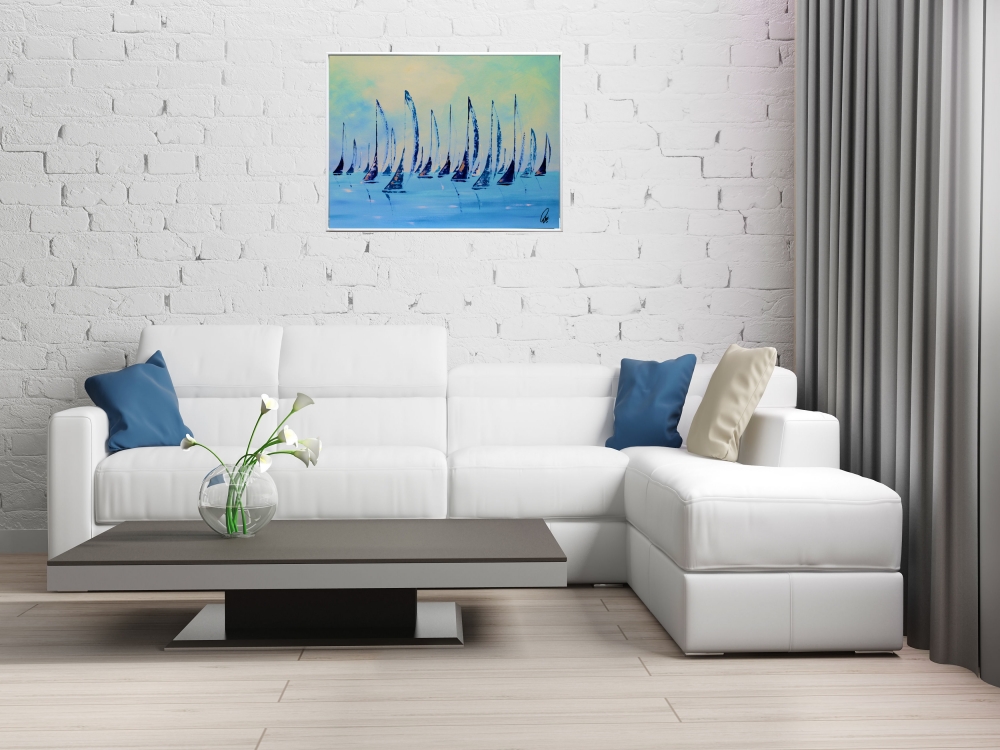 Blue Silence - Framed Sailboat Painting 