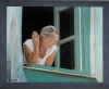 Woman Smoking at a Window (framed oil painting on canvas board)