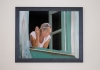 Woman Smoking at a Window (framed oil painting on canvas board)