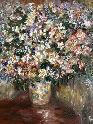Bouquet of flowers in a vase original oil painting 