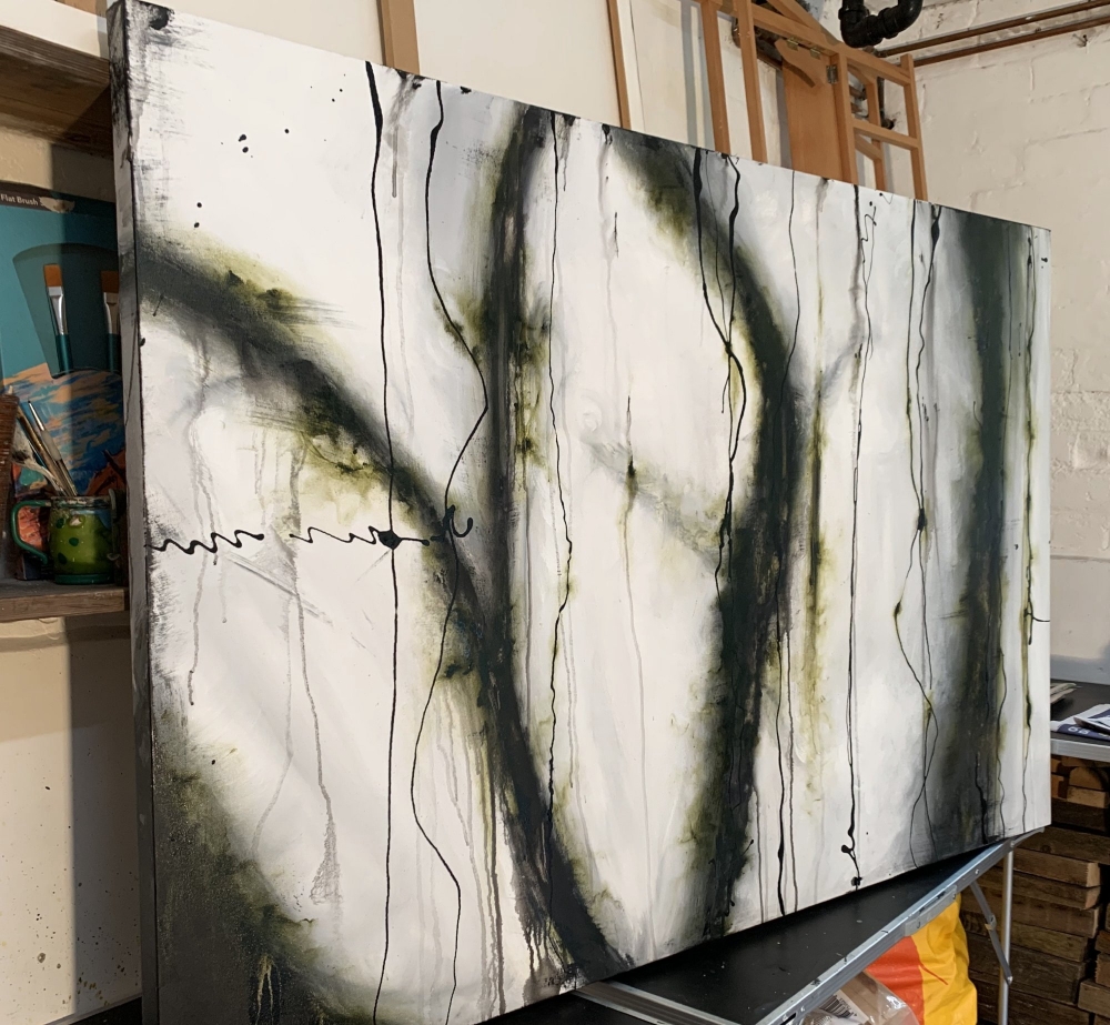 XL Charcoal olive abstract 150cm x 100cm