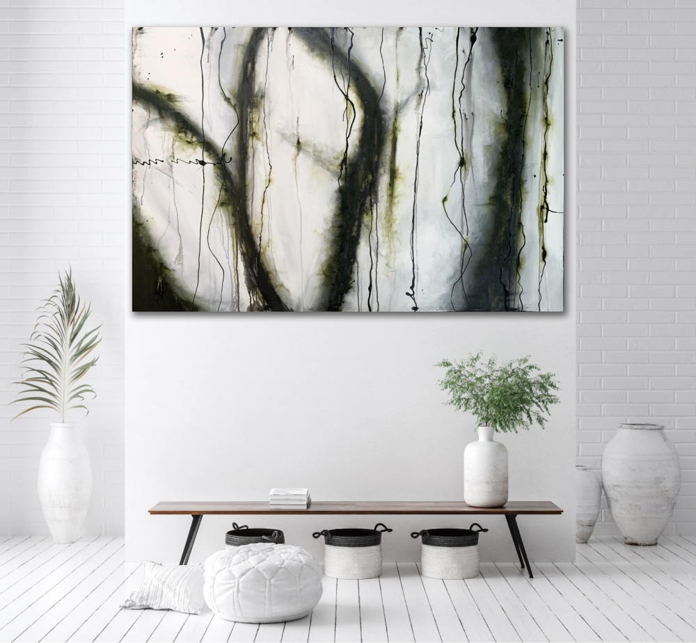 XL Charcoal olive abstract 150cm x 100cm