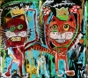 Cats kings alchemists friends in style of famous painting by Jean-Michel Basquiat