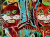 Cats kings alchemists friends in style of famous painting by Jean-Michel Basquiat