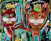 Cats kings alchemists friends in style of famous painting by Jean-Michel Basquiat