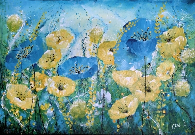 Blue Yellow Garden Poppies