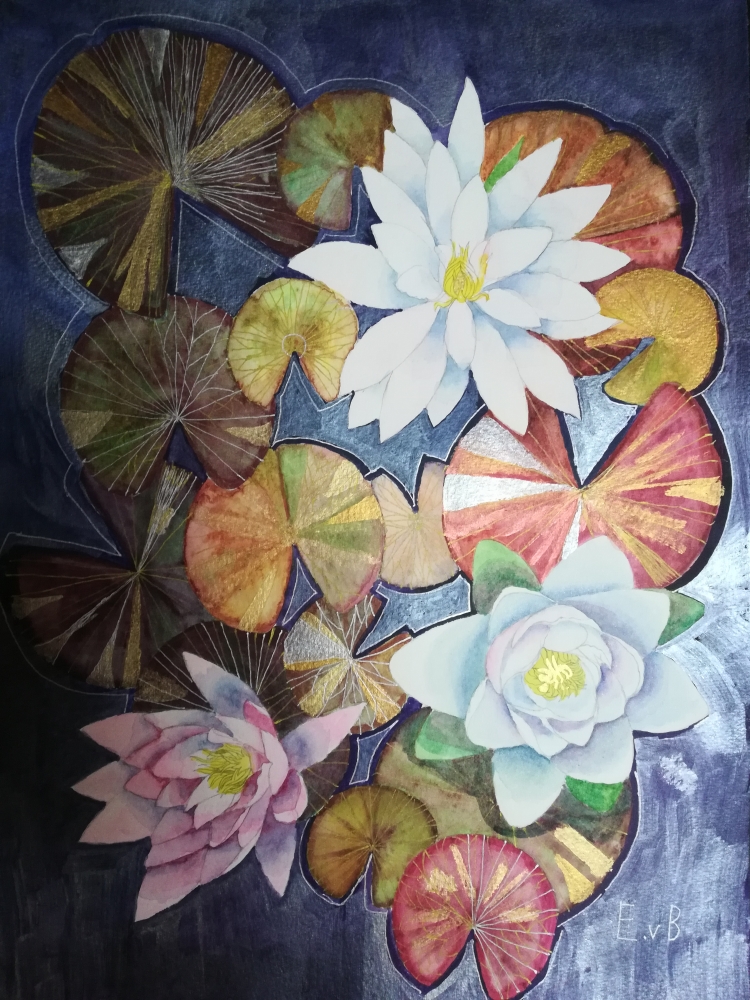 Waterlilies in metallic watercolour 