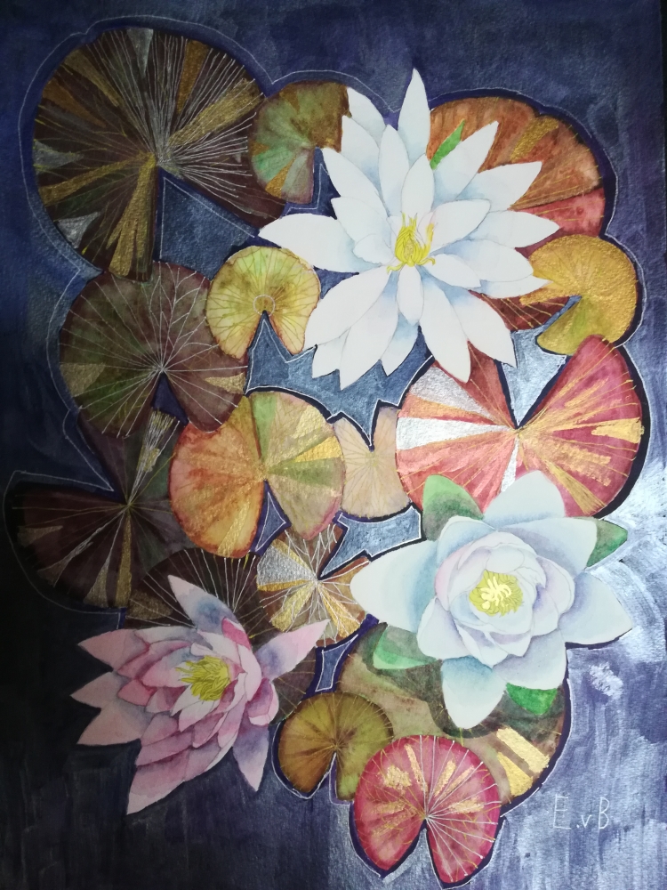 Waterlilies in metallic watercolour 