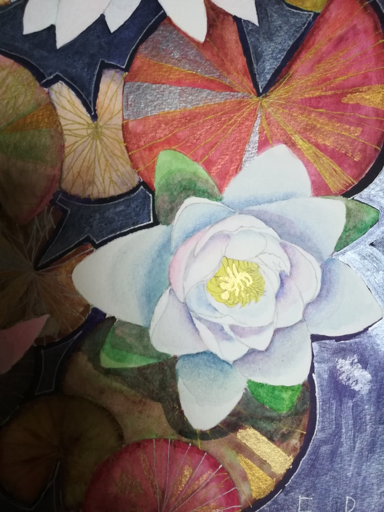 Waterlilies in metallic watercolour 