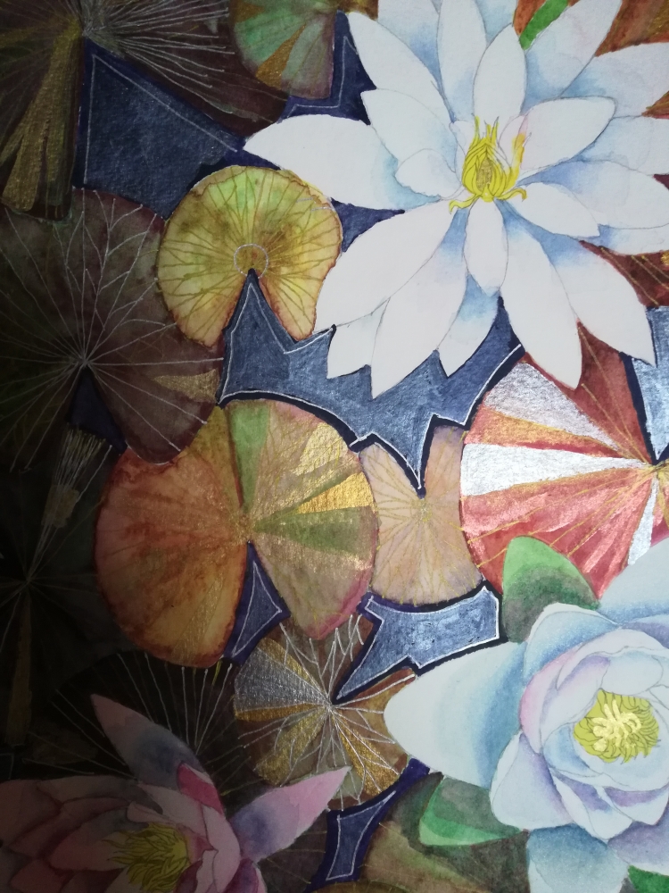 Waterlilies in metallic watercolour 