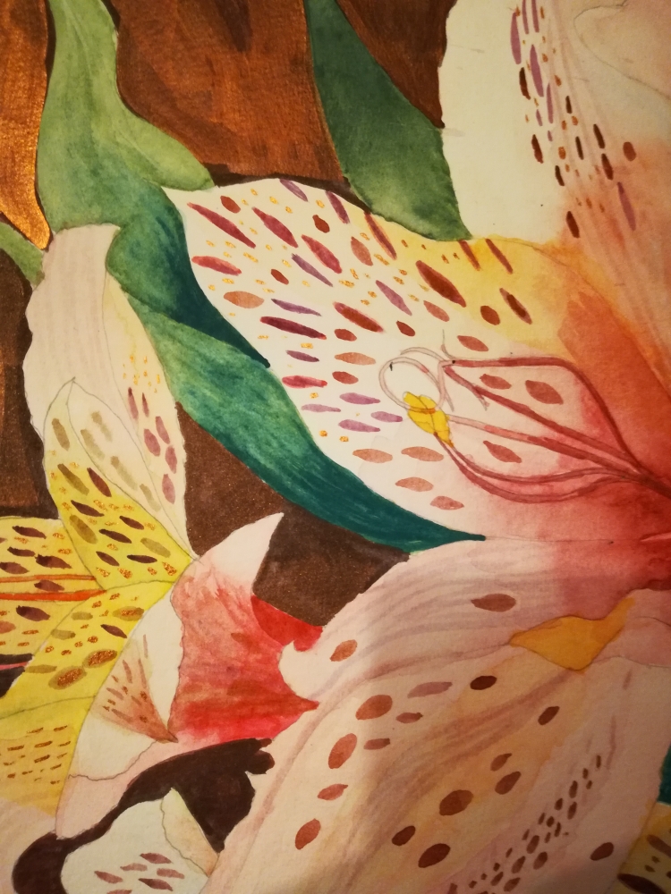 Alstroemeria lilies watercolour. 