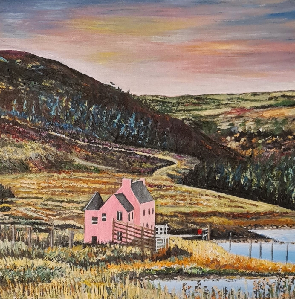 Loch Glass and the Pink house, Evanton