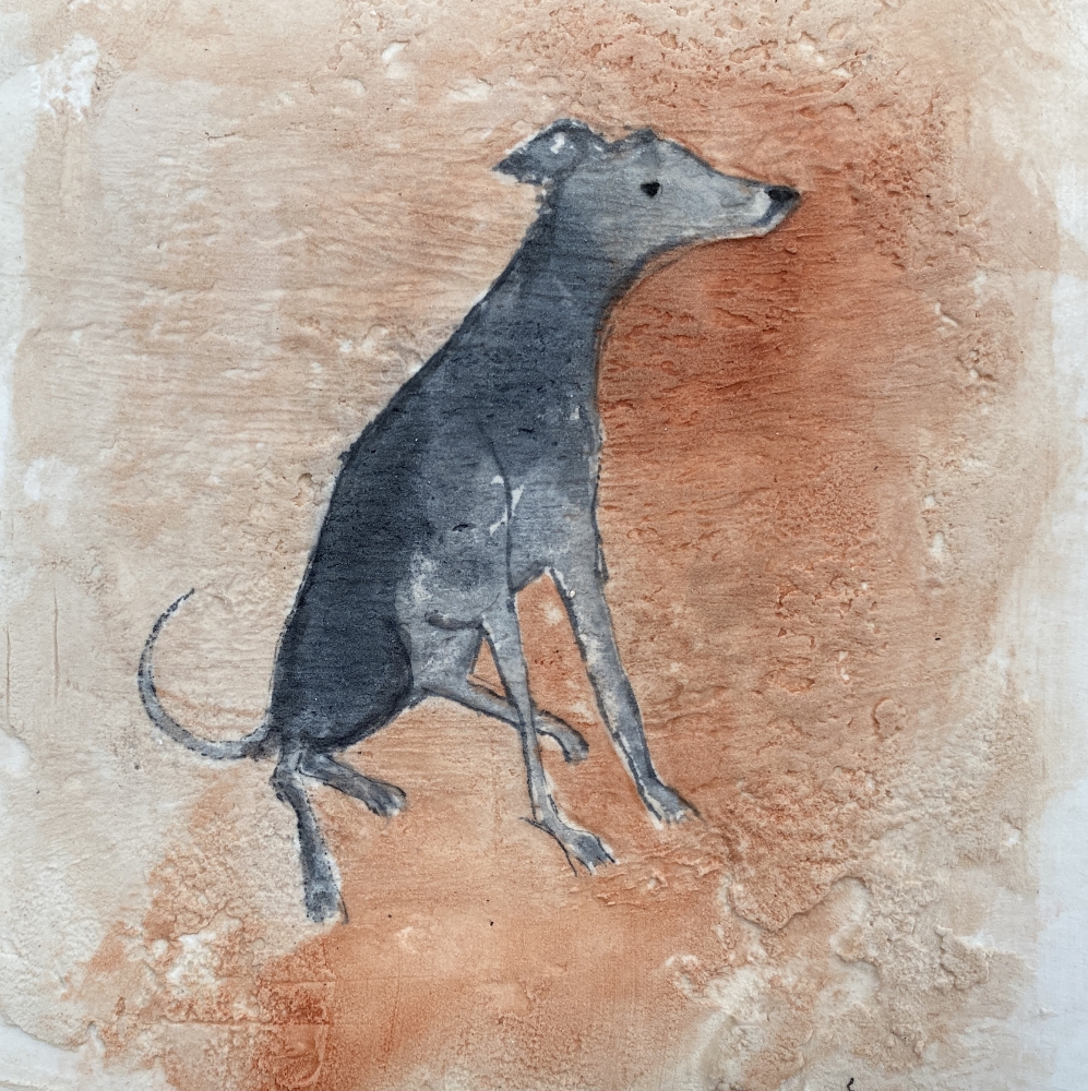 Lurcher on fresco plaster framed