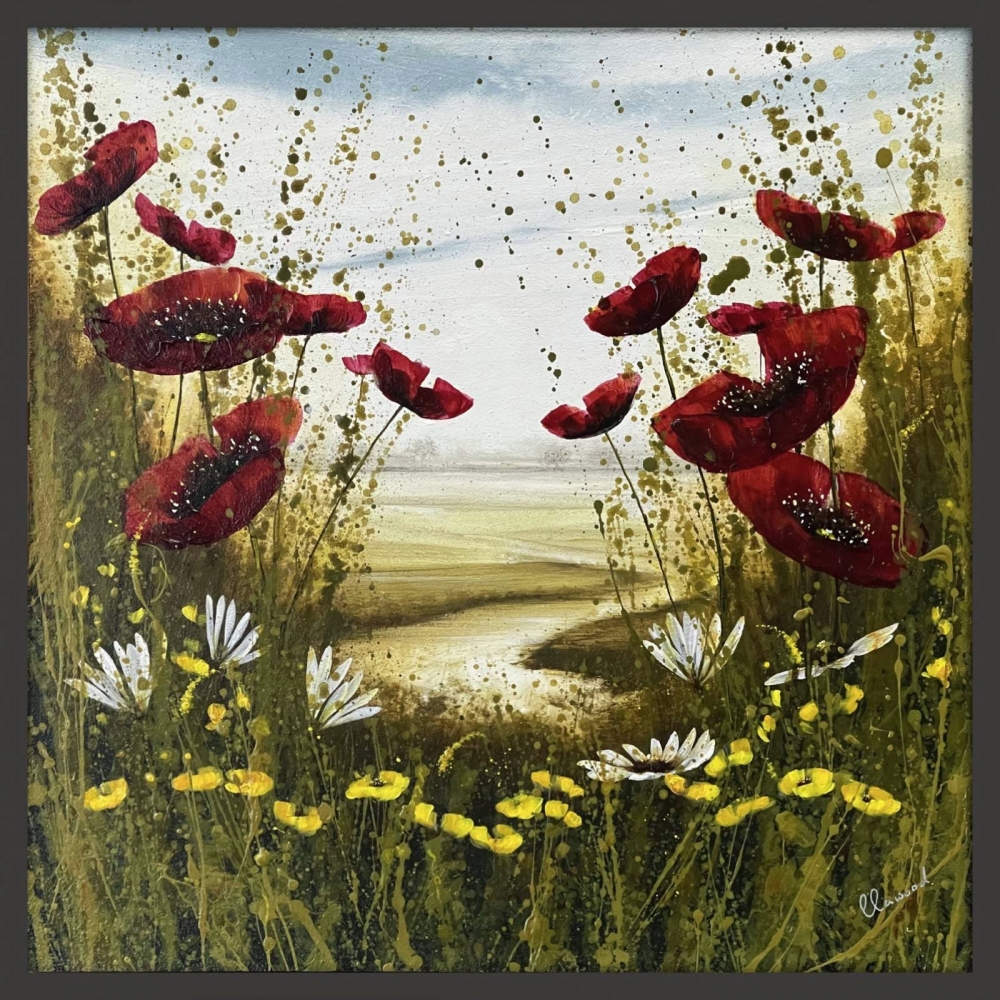 River Poppies with daisies oil painting