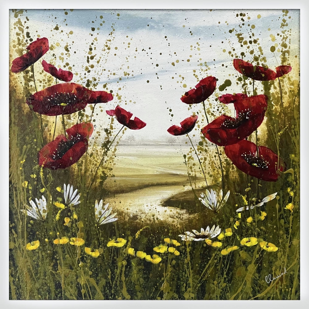 River Poppies with daisies oil painting