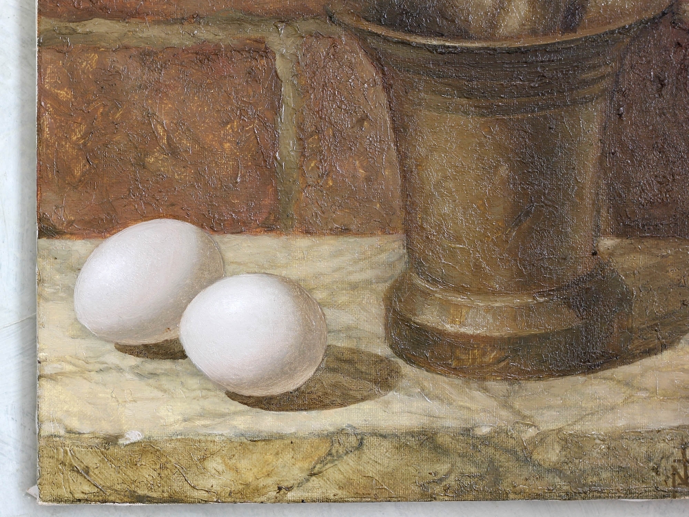 Vintage Mortar and Pestle with Two Eggs