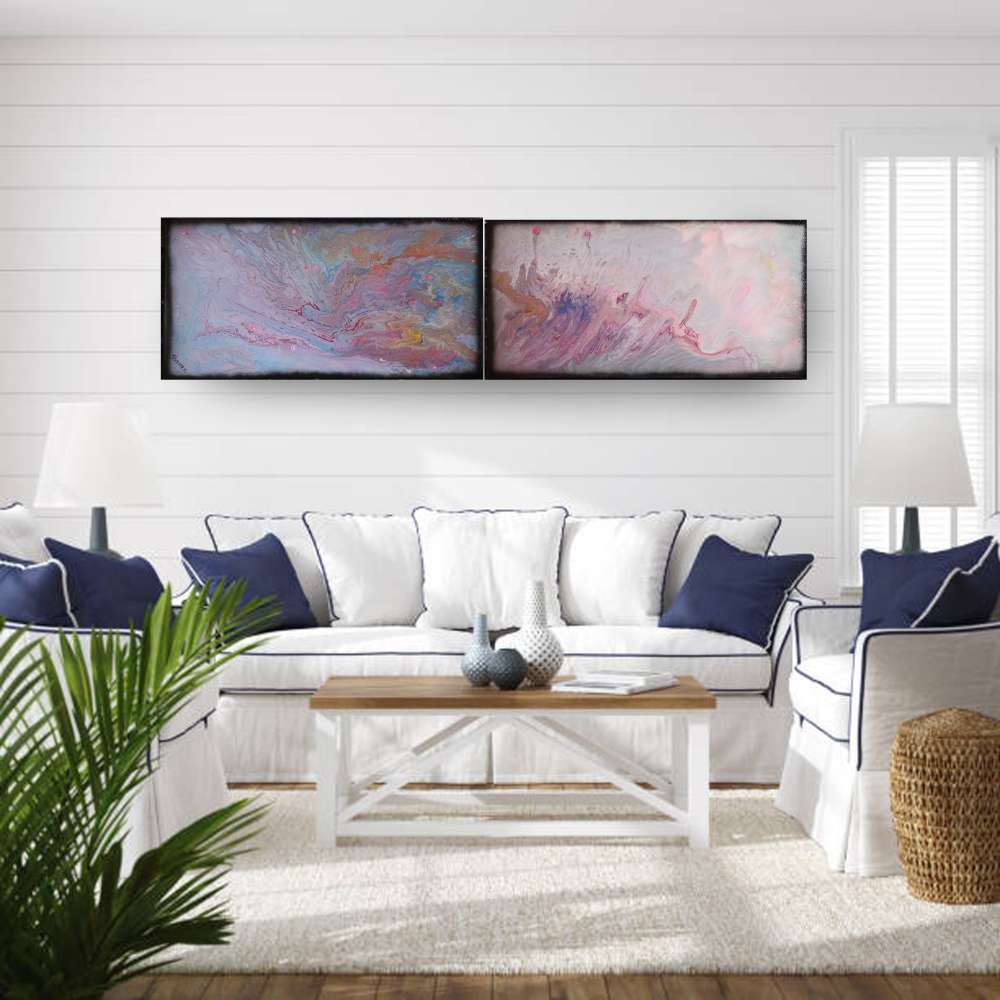 Fluid Abstract paintings A1166 - long diptych