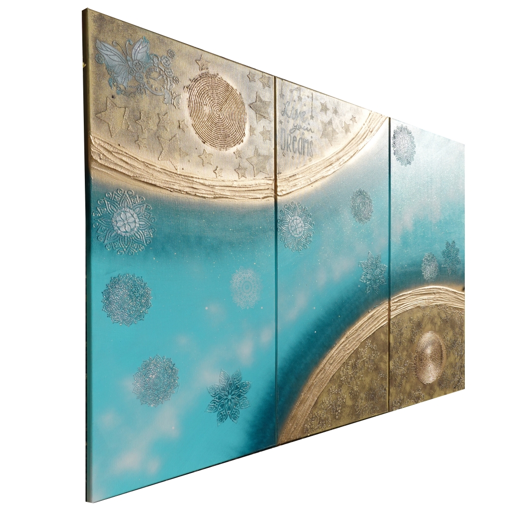 Textured turquoise gold Abstract paintings A973