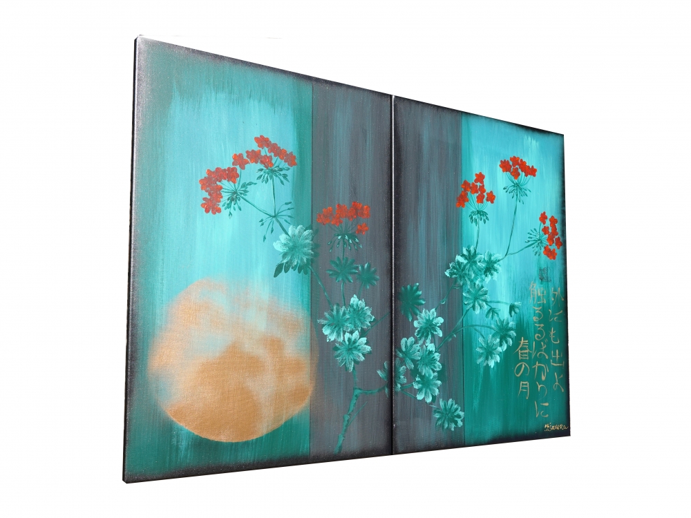 Japanese moon J291 - gold emerald diptych