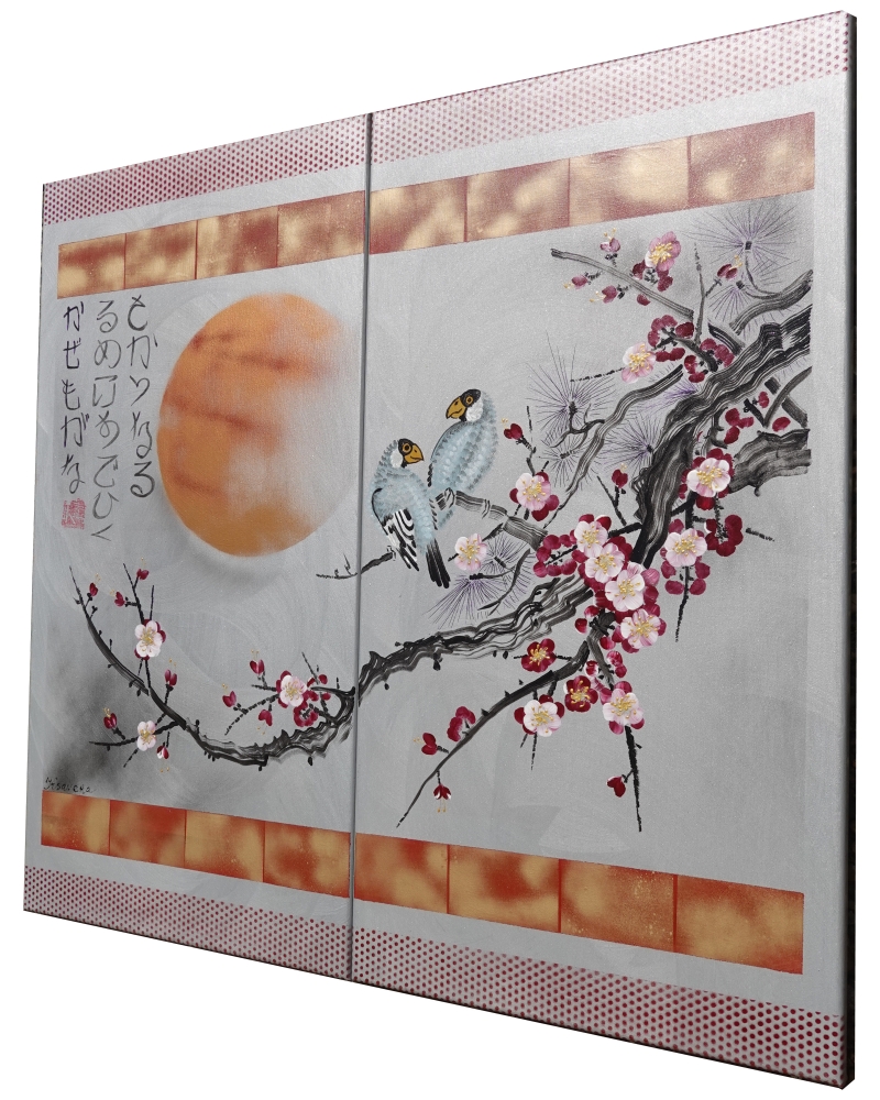  Japanese sakura J305 - Silver diptych