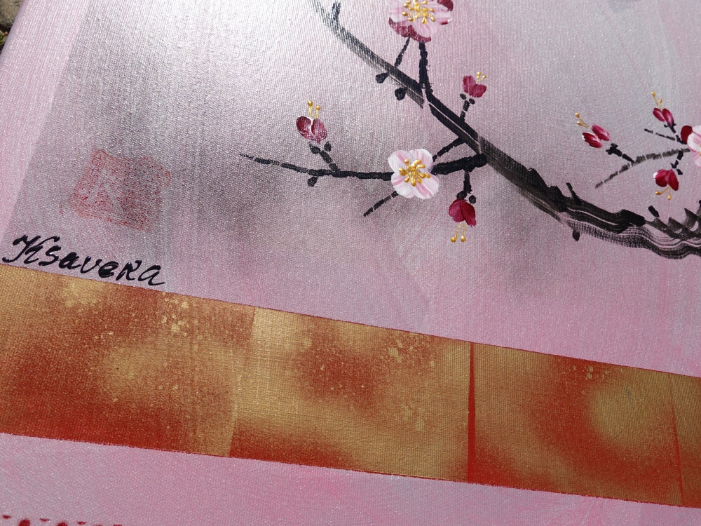 Japanese birds J314 - pink silver diptych