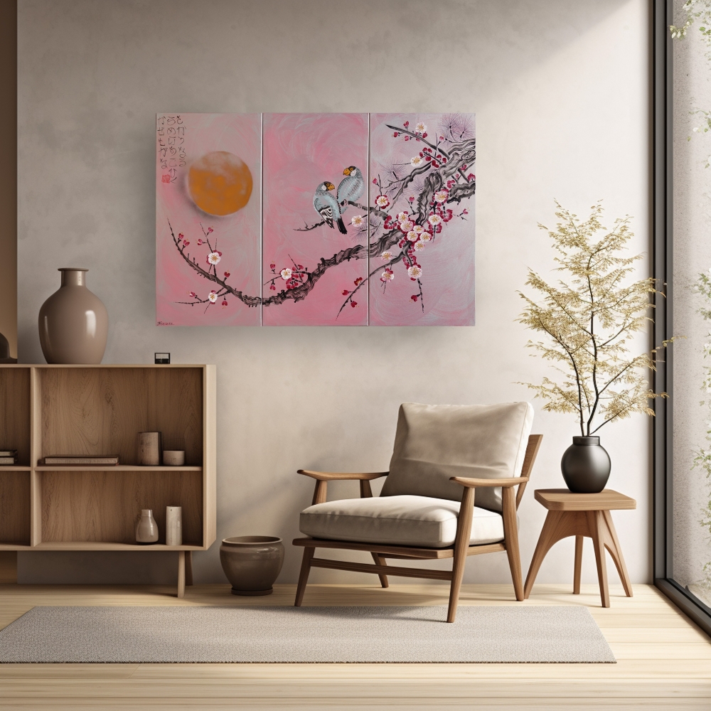 Japanese sakura J320 - silver pink triptych