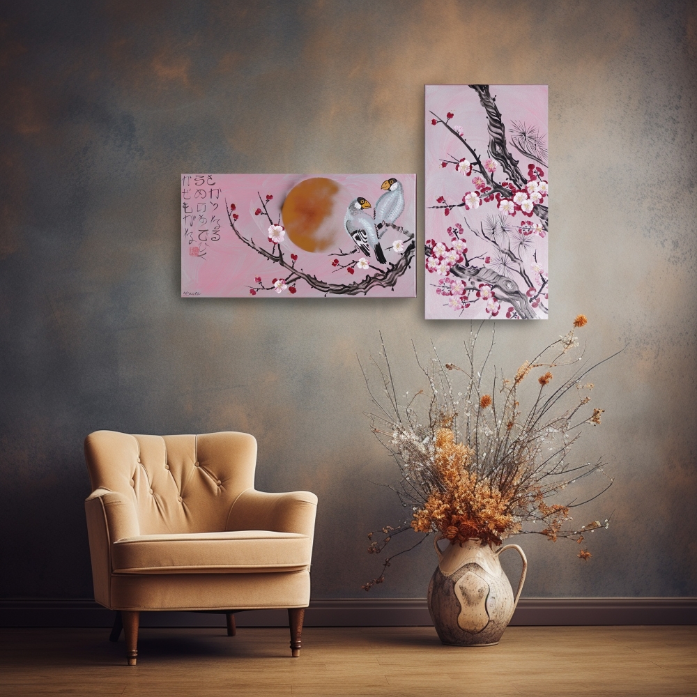 Japanese sakura J325 - pink long diptych