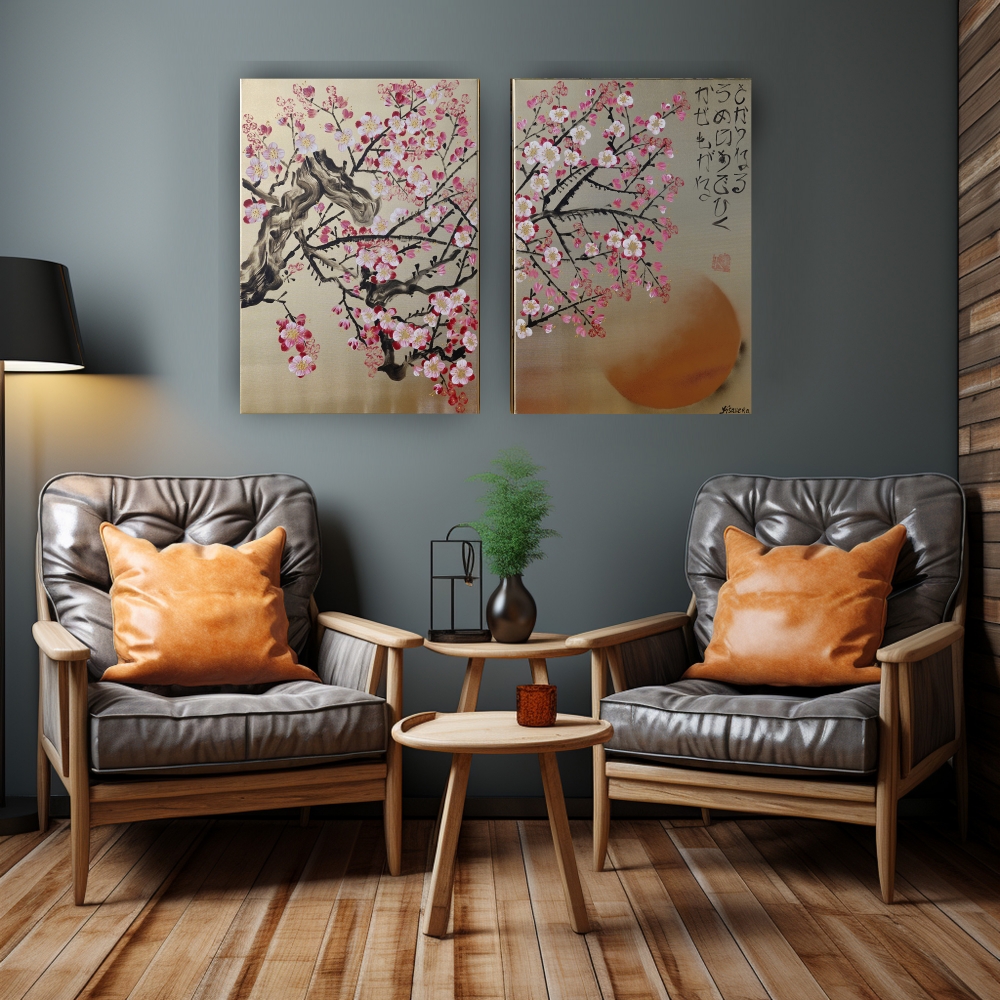 Japanese sakura J337 - gold diptych