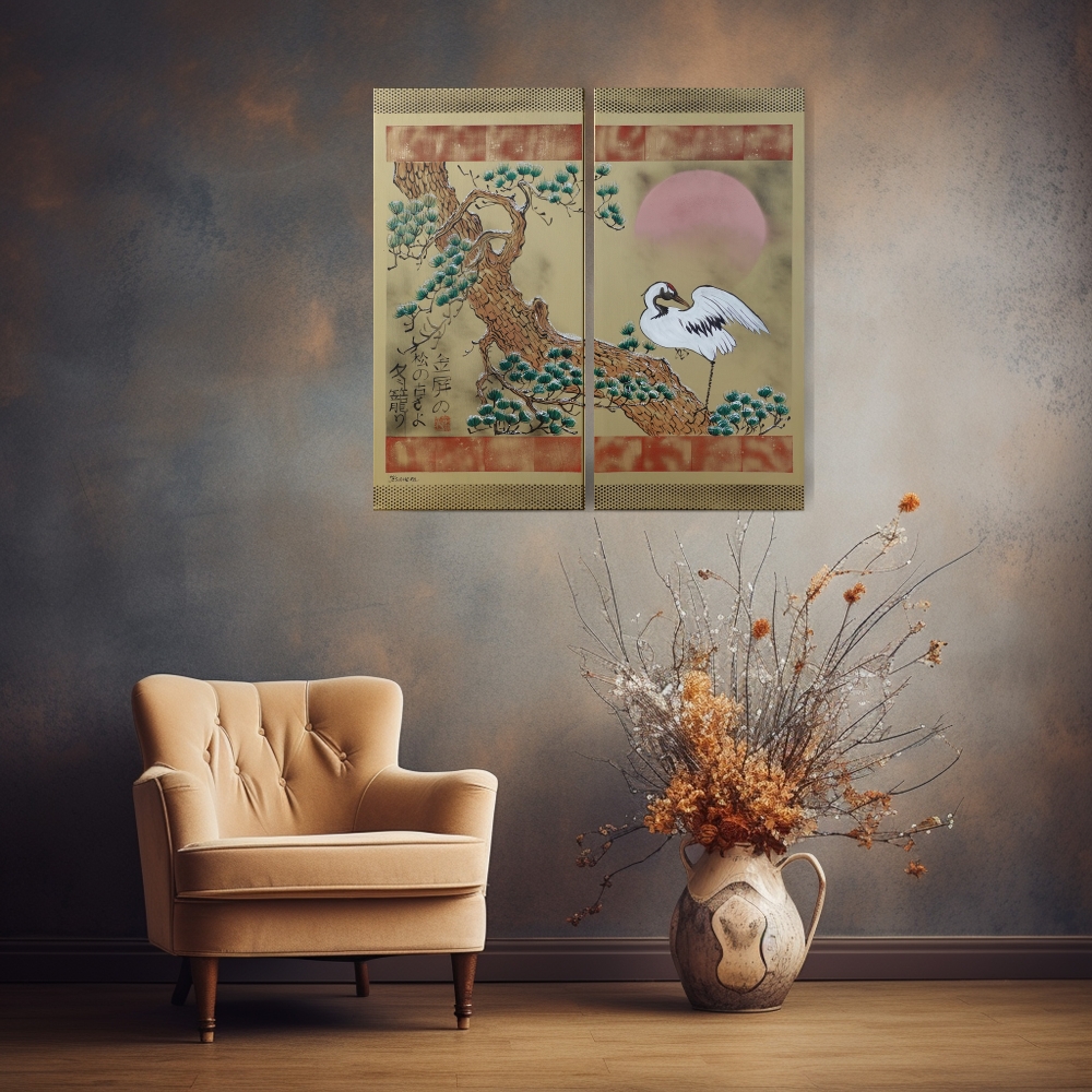 Japanese crane J346 - gold diptych