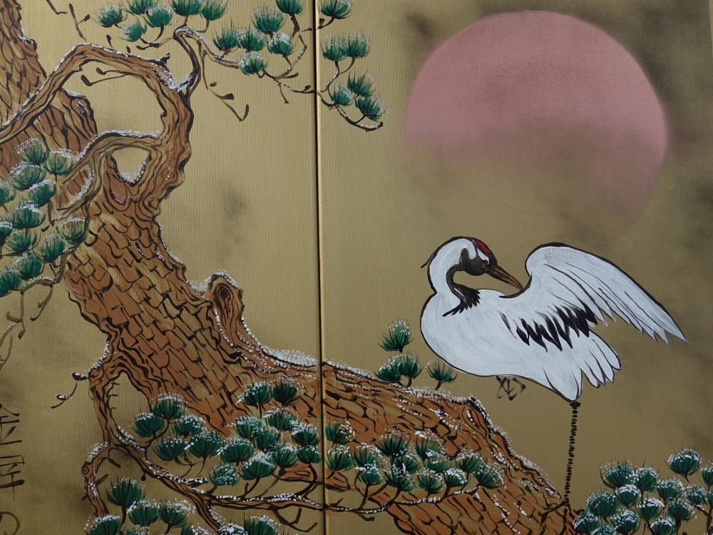 Japanese crane J346 - gold diptych