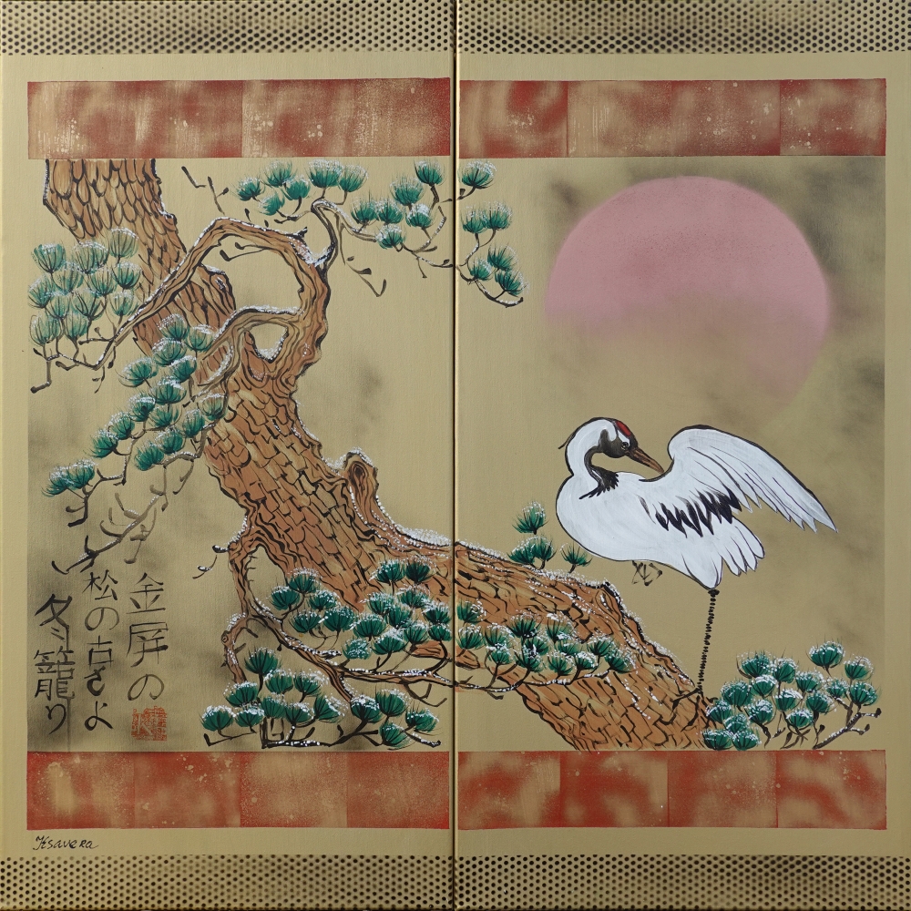 Japanese crane J346 - gold diptych