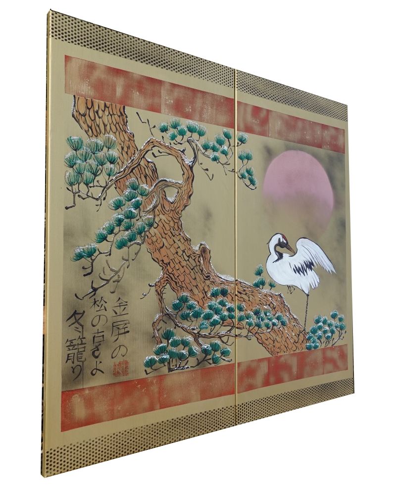 Japanese crane J346 - gold diptych