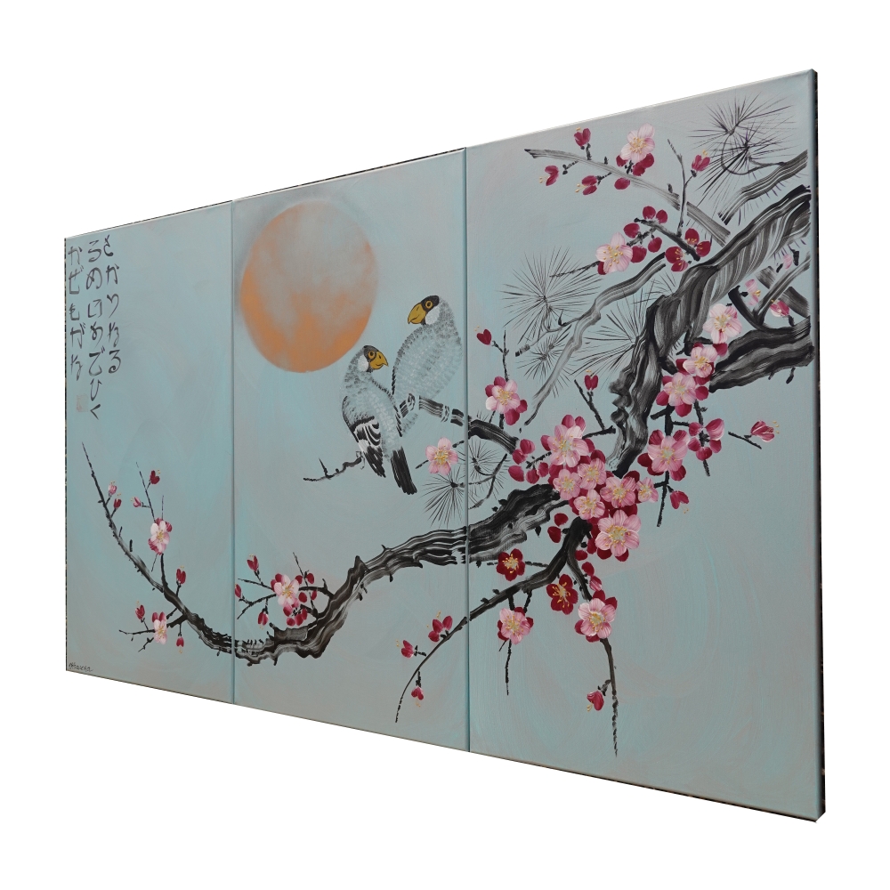 Large silver paintings Japanese sakura J357