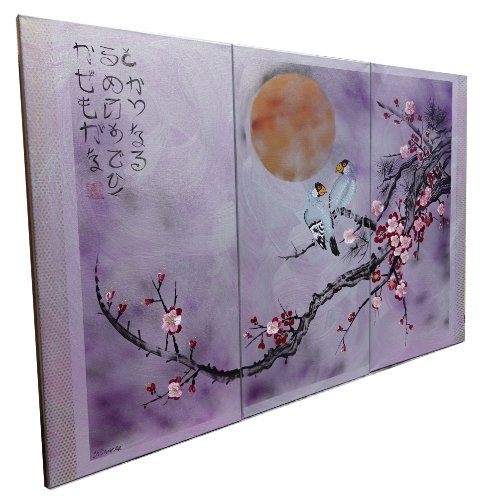 Japanese sakura J358 - silver purple triptych