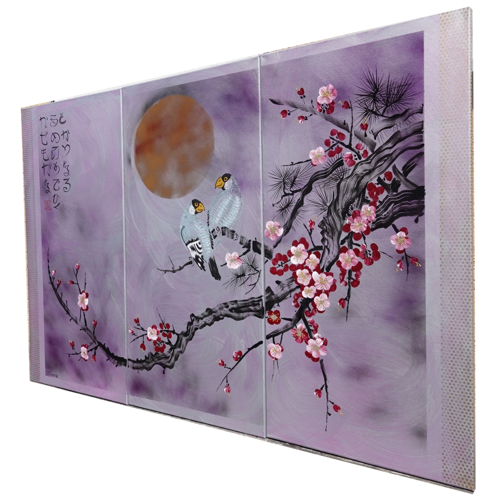 Japanese sakura J358 - silver purple triptych