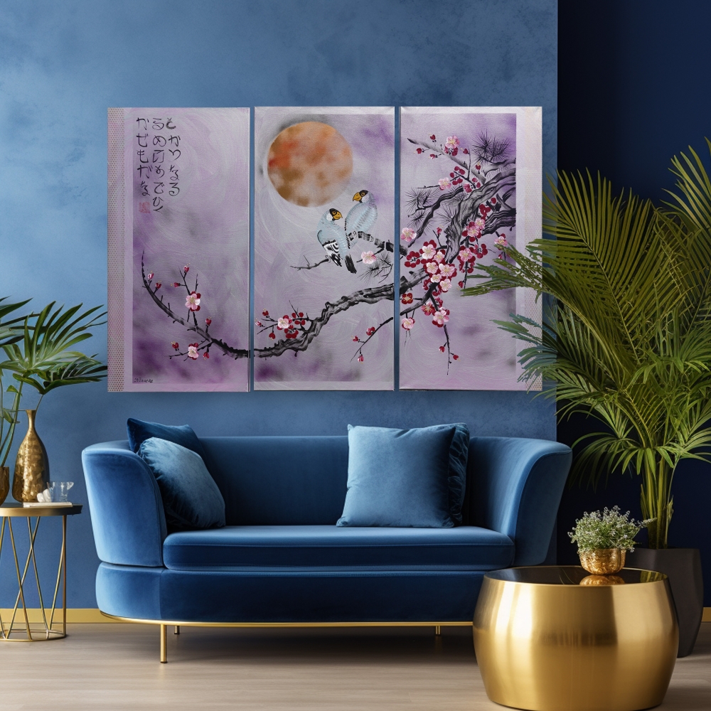 Japanese sakura J358 - silver purple triptych