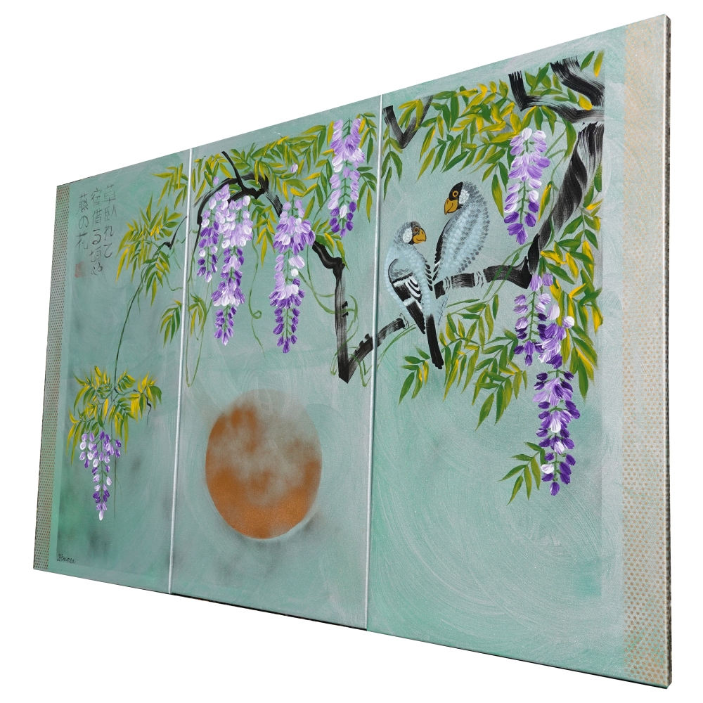 Japanese wisteria J359 - emerald triptych