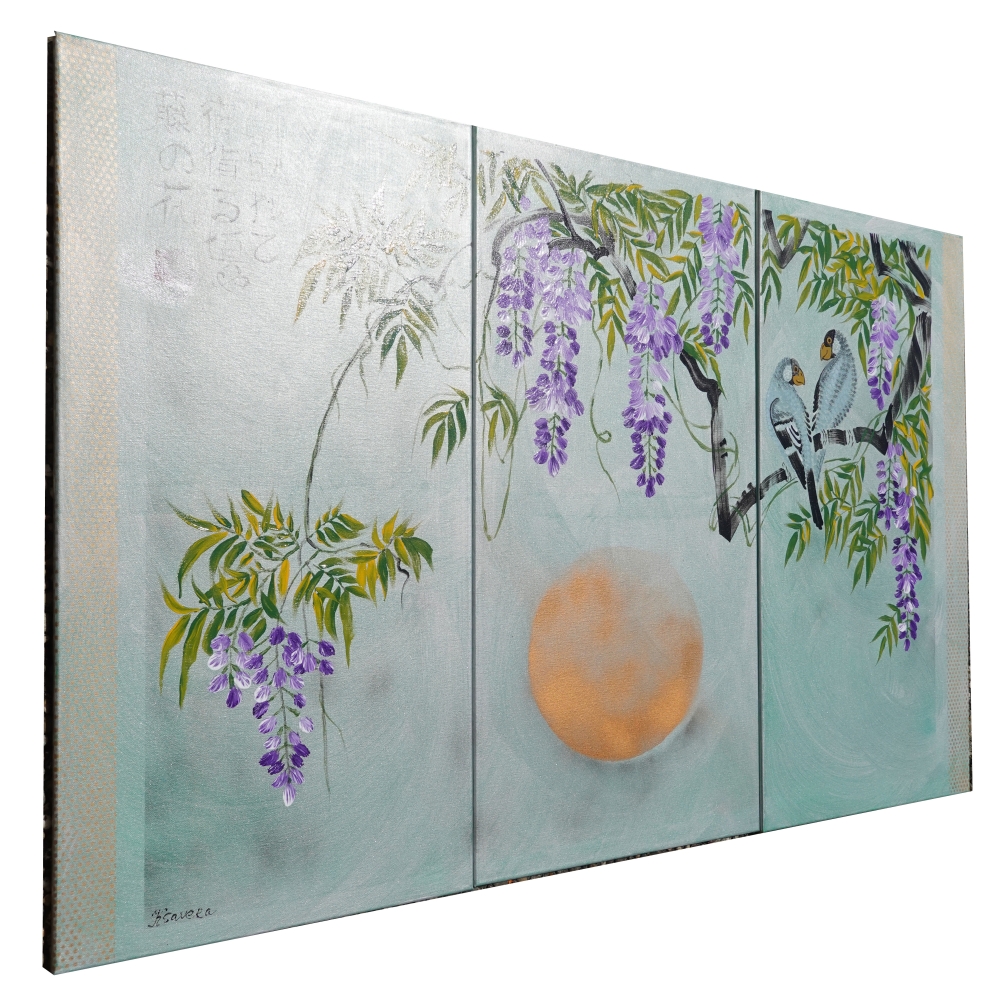 Japanese wisteria J359 - emerald triptych