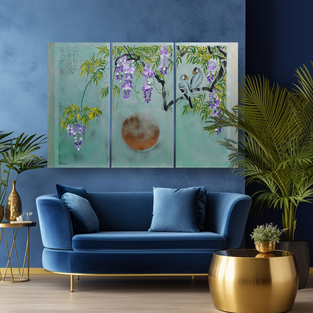 Japanese wisteria J359 - emerald triptych