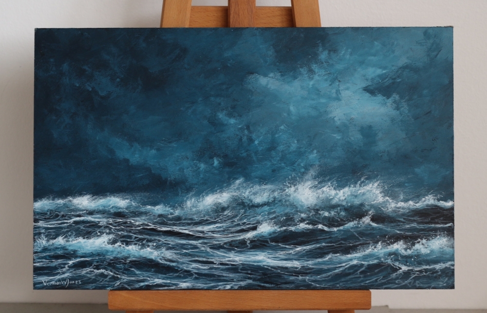 \"Seascape with Blue-green, black and white\"