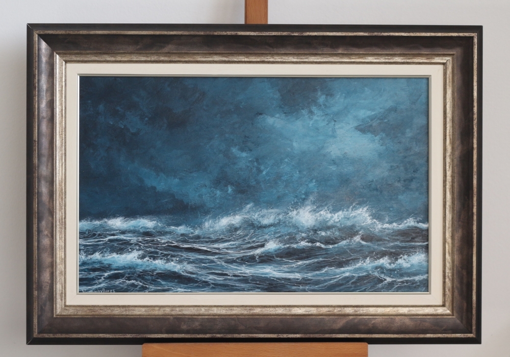 \"Seascape with Blue-green, black and white\"