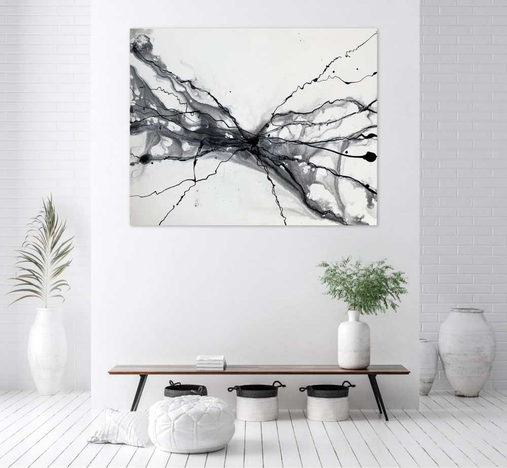 Black and white magnetism abstract large