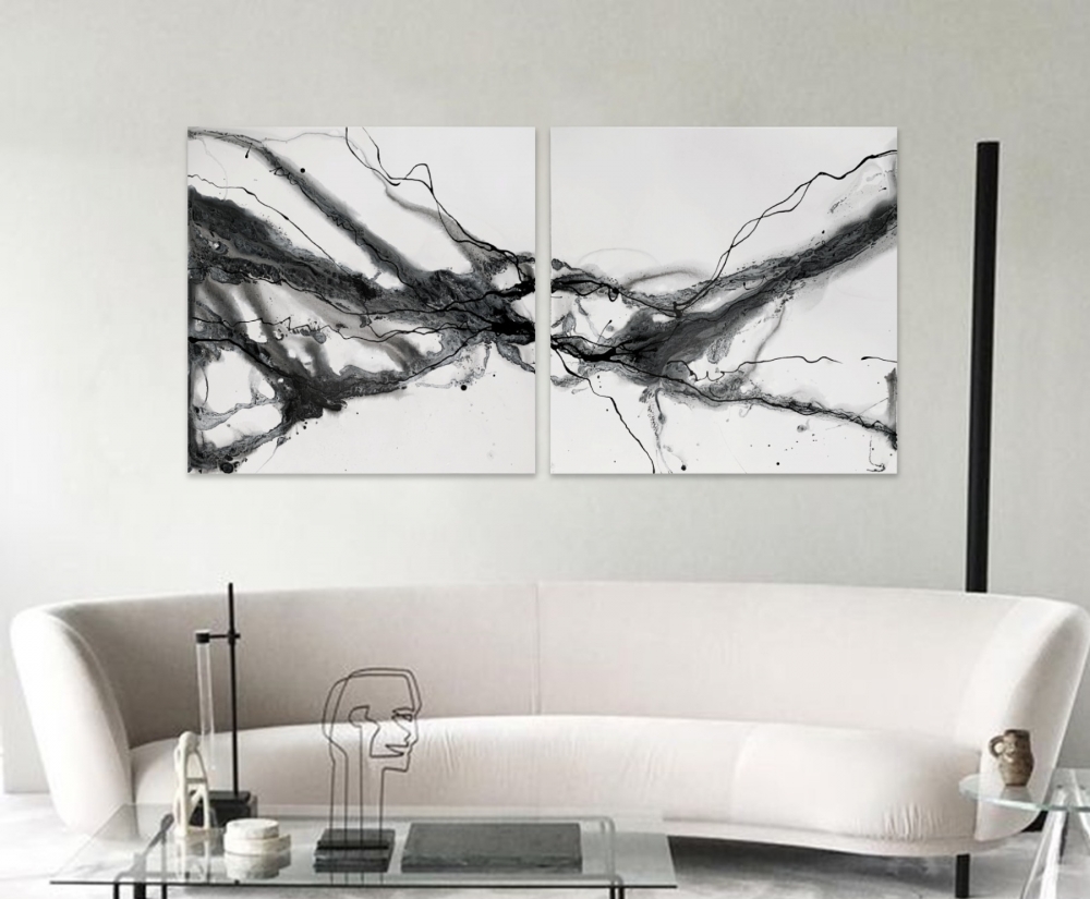 Black and white marble abstract XL Large